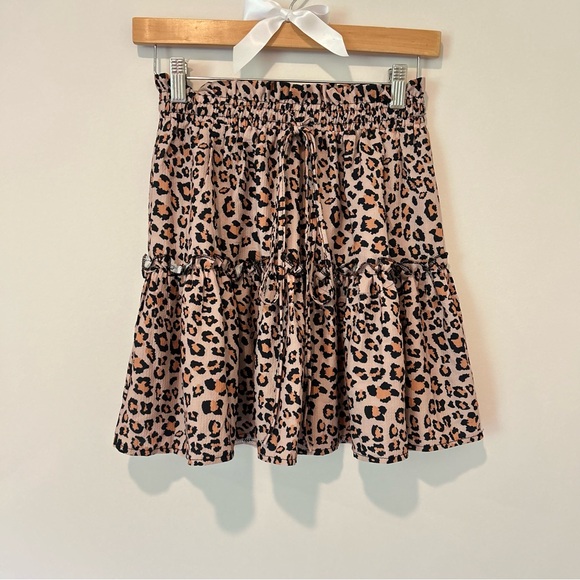 Ruffle High Waist Tie Mini Skirt Brown Cheetah Print Print Skirt - Picture 1 of 3